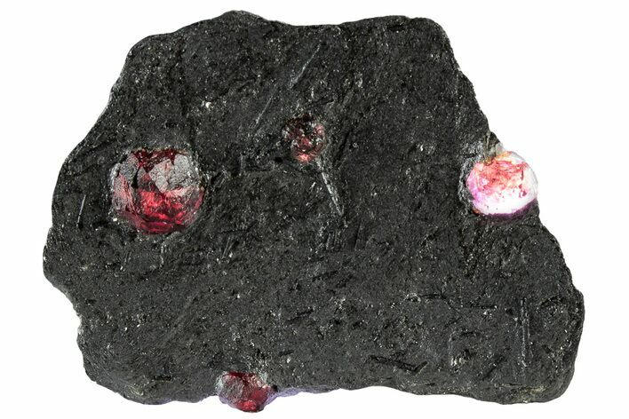Plate of Four Red Embers Garnets in Graphite - Massachusetts #313468